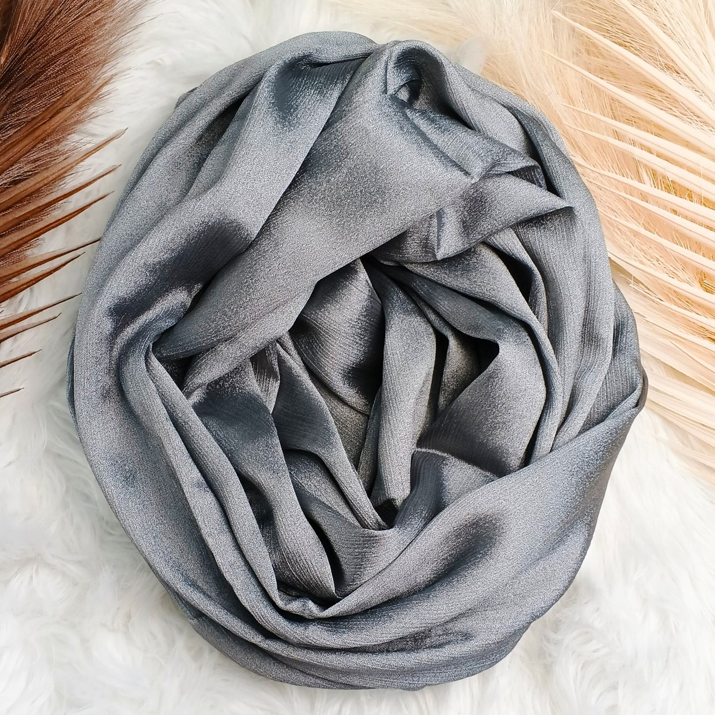 Formal Crinkle Silk Hijab - Grey
