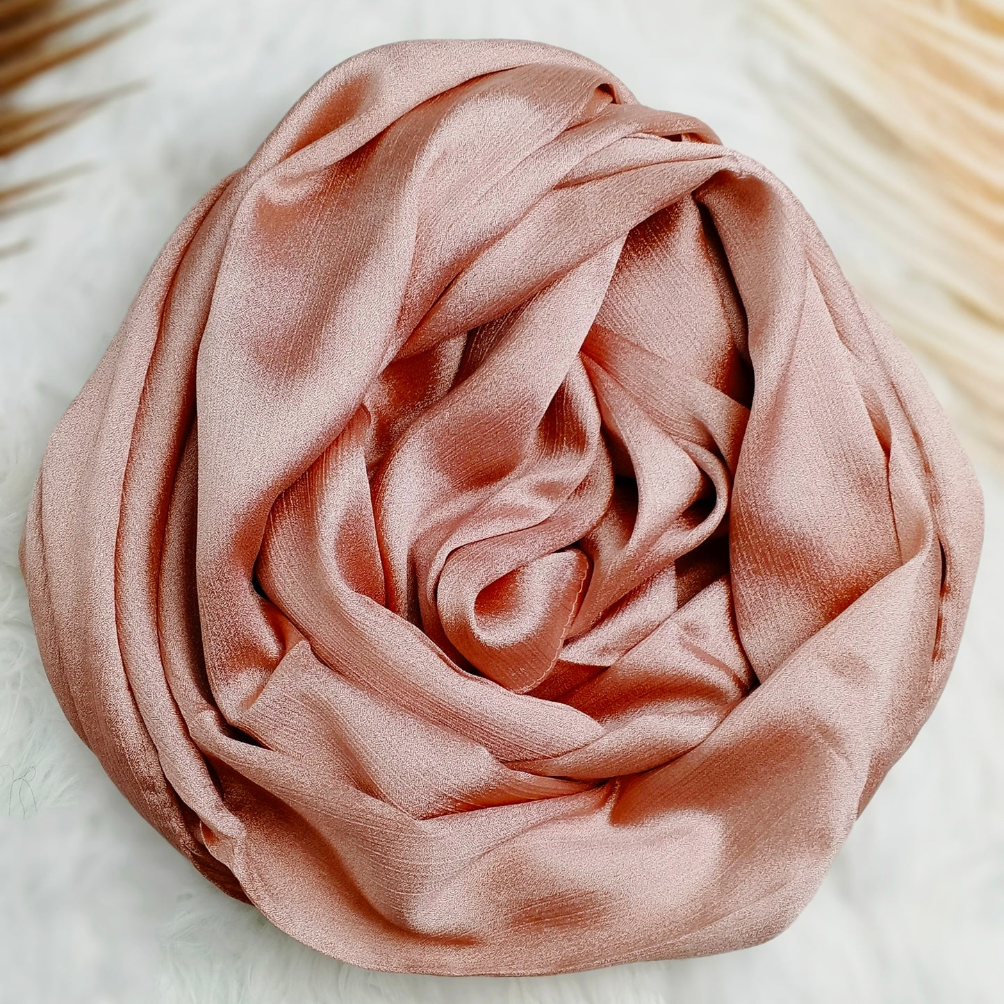 Formal Crinkle Silk Hijab - Peachy Pink