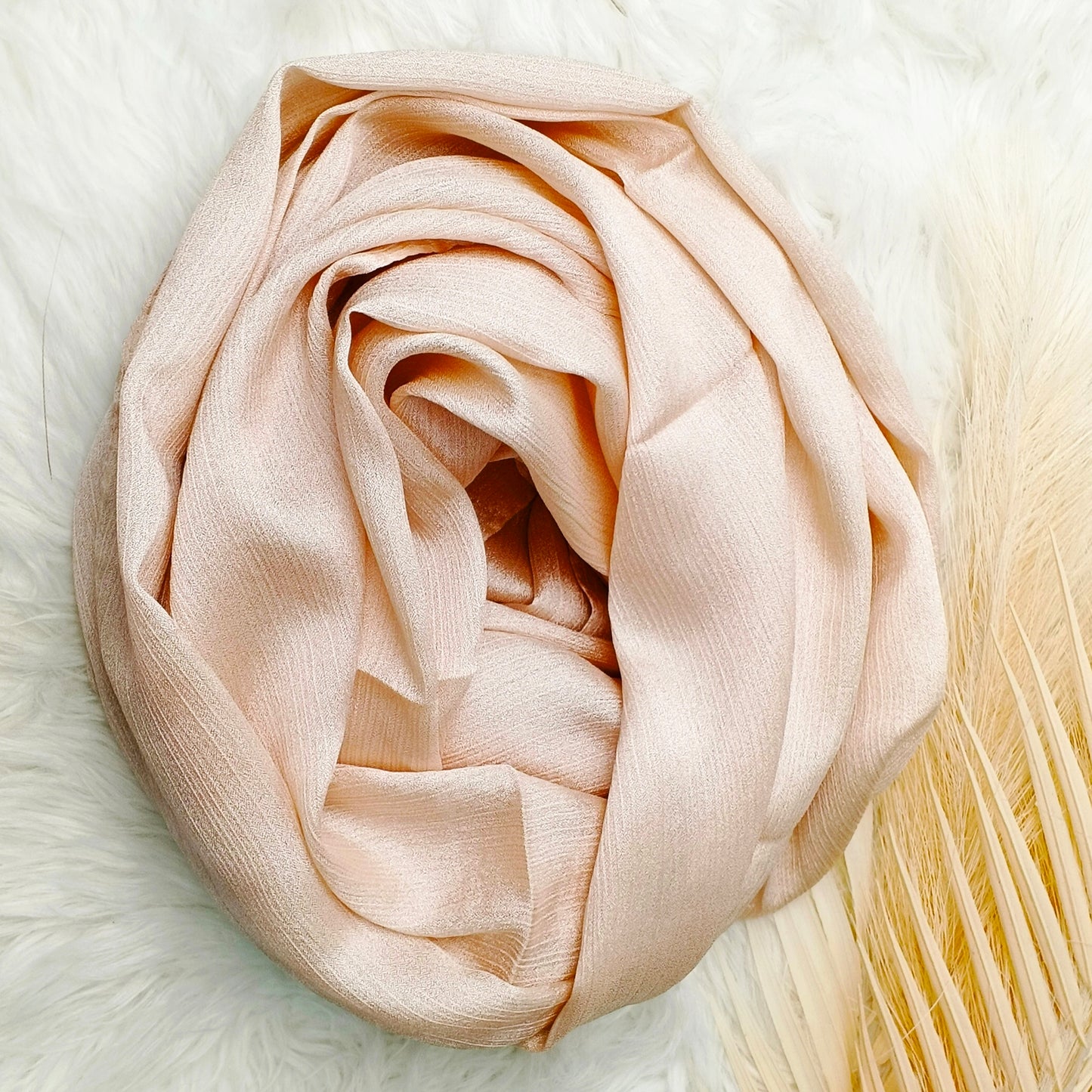Formal Crinkle Silk Hijab - Soft Petal Cream
