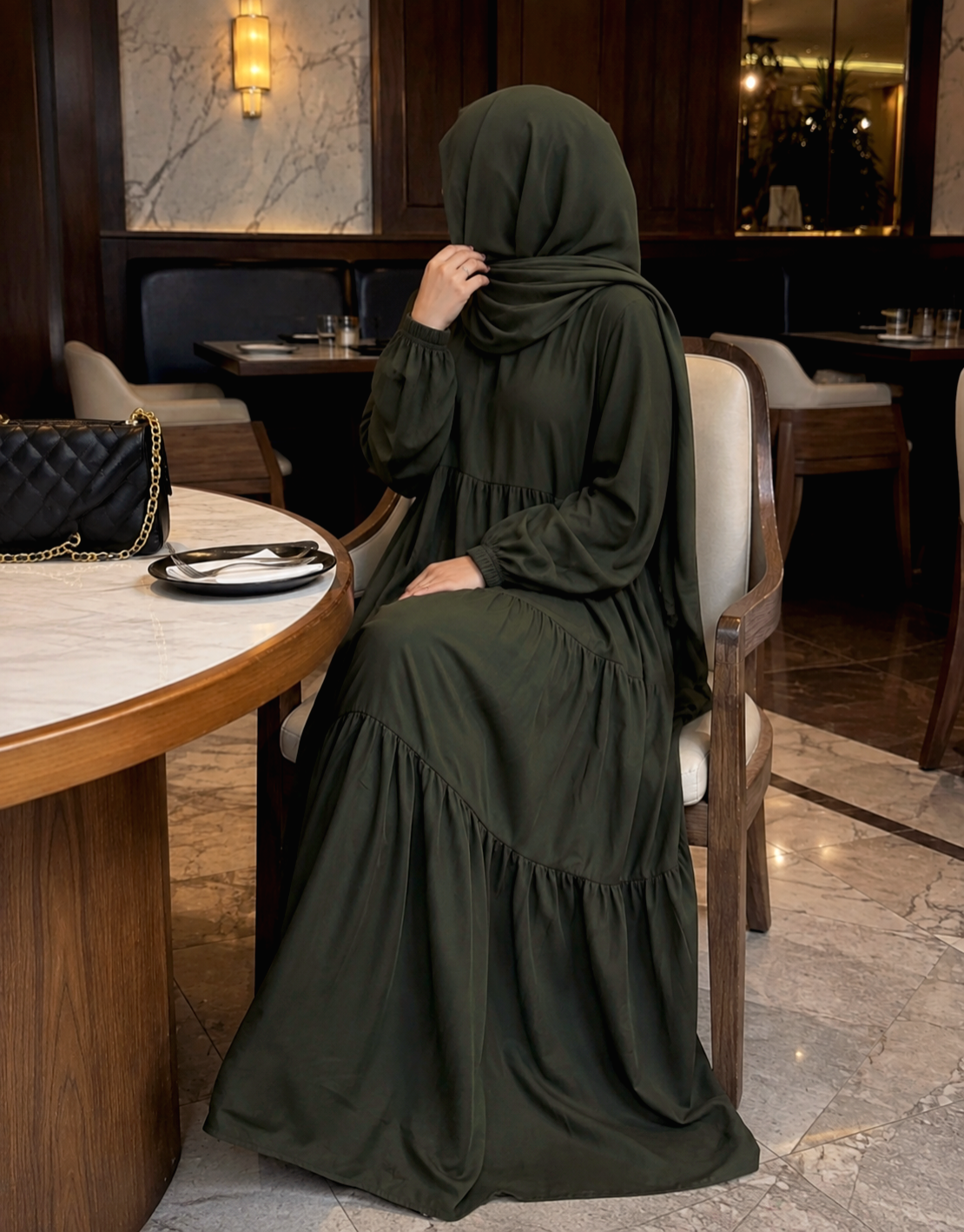 Olive Grace Tiered Modest Abaya Dress – Olive Green