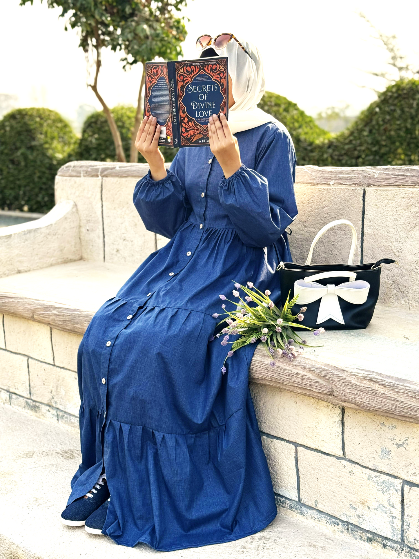 Denim Modest Wear with Pleats & Front Buttons – Royal Blue