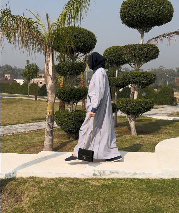 Striped Modest Wear with White & Blue Lining – Front Open Style