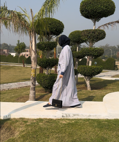Striped Modest Wear with White & Blue Lining – Front Open Style