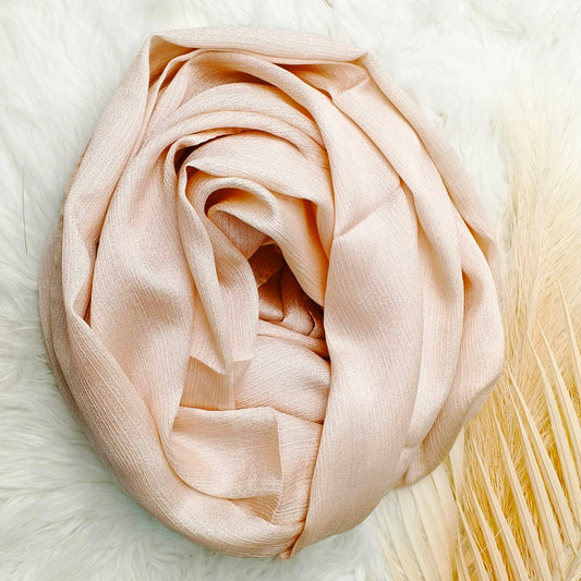 Formal Crinkle Silk Hijab - Soft Petal Cream