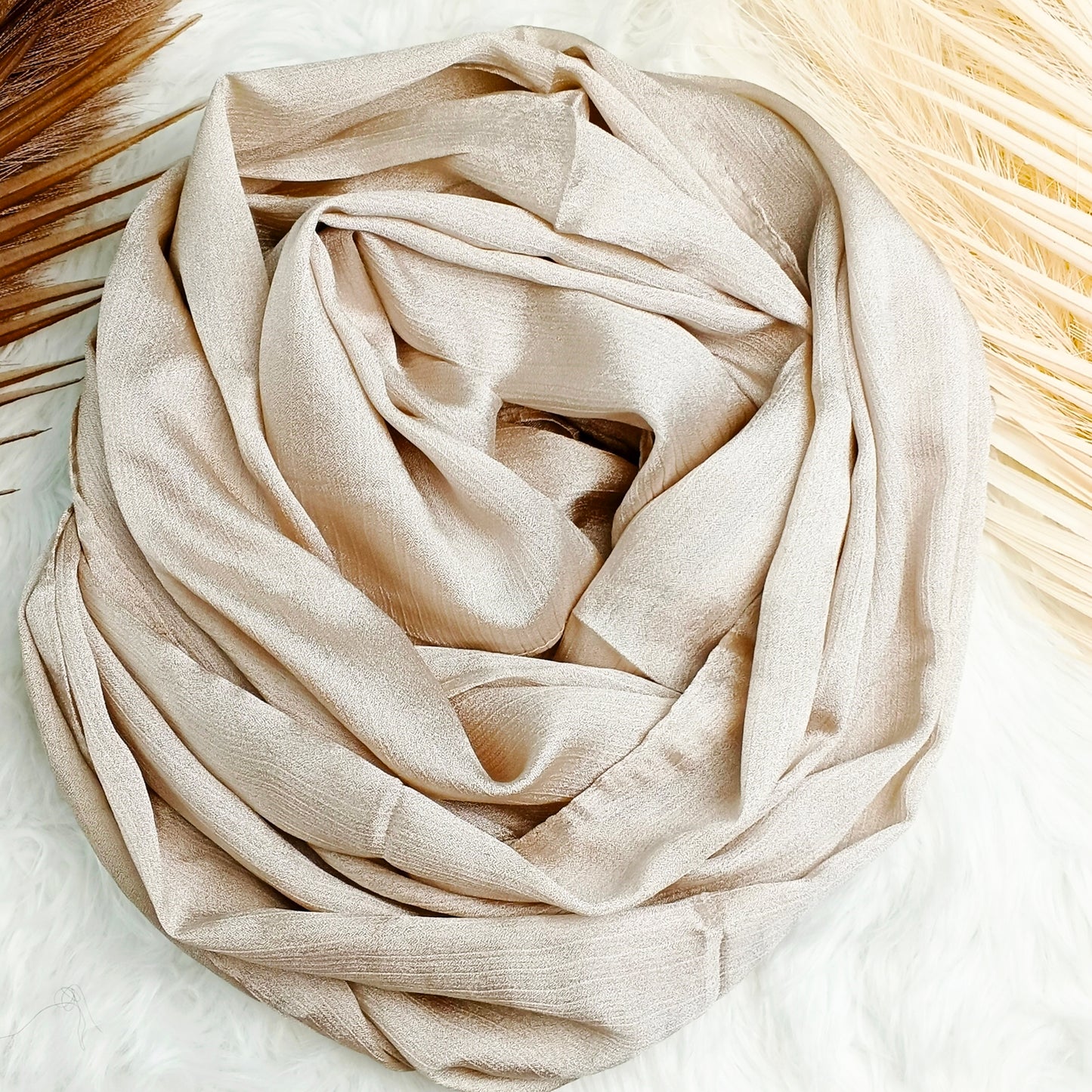 Formal Crinkle Silk Hijab - Beige