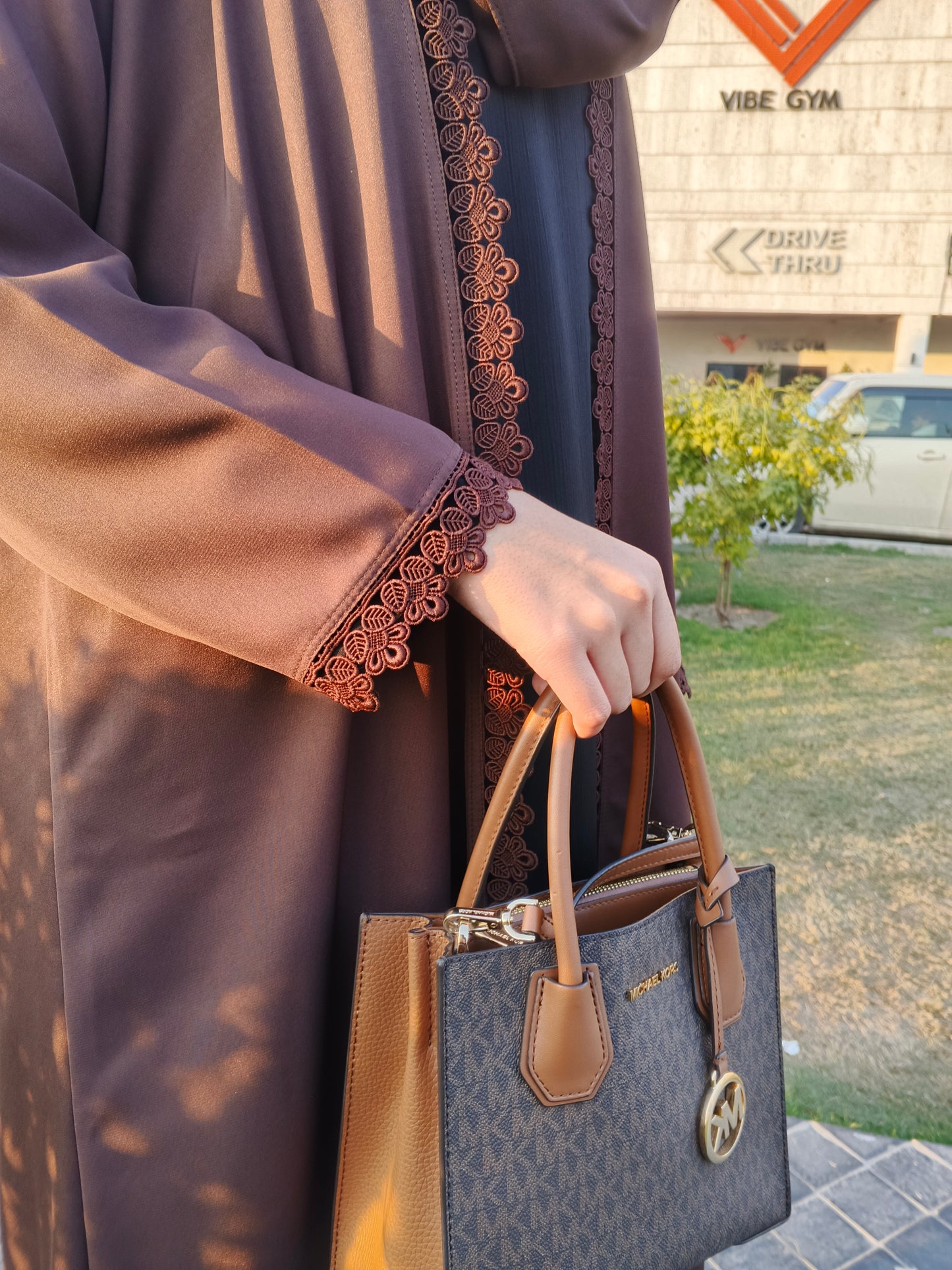 Chocolate Brown Embellished Front Gown with Black Inner & Matching Stoller