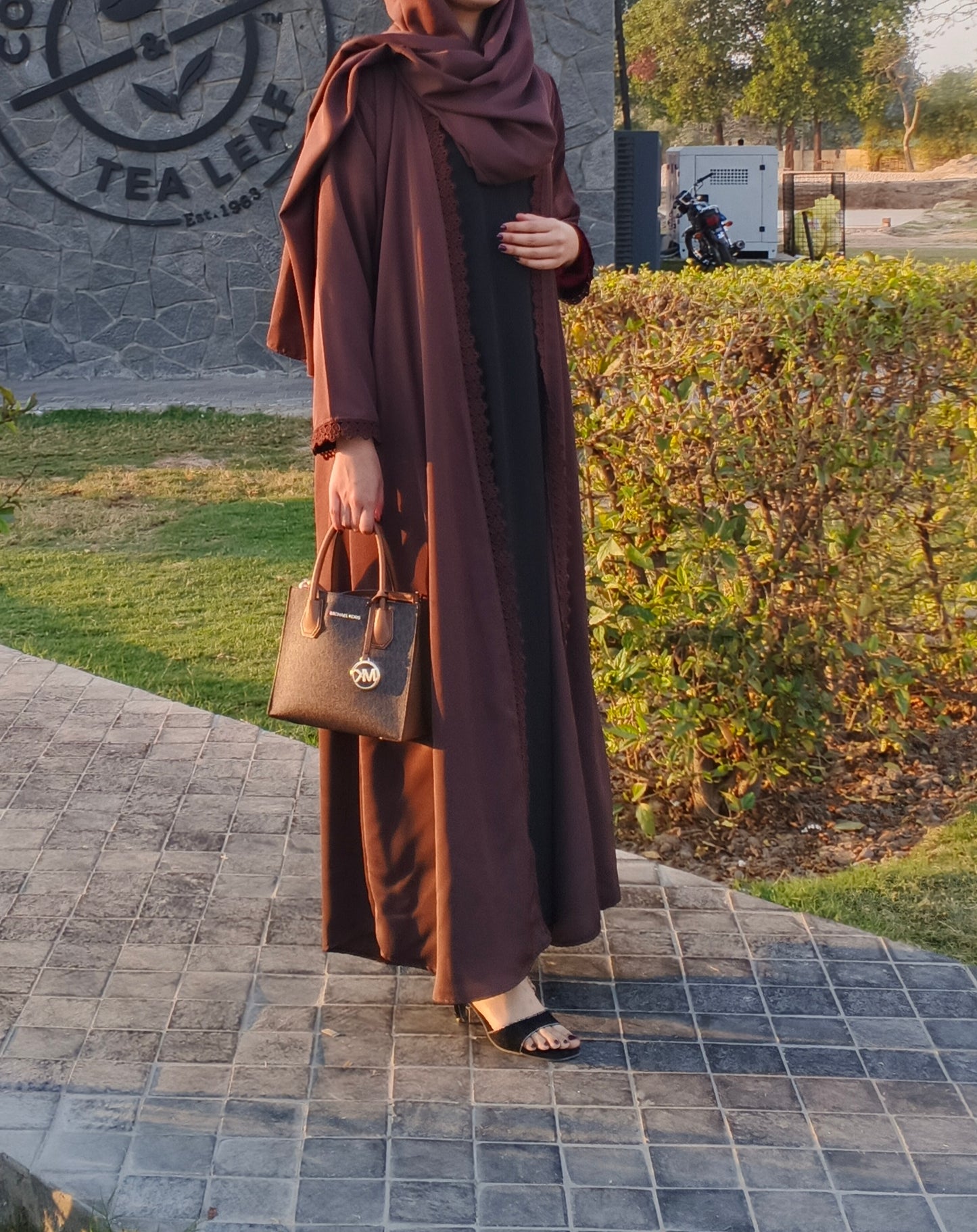 Chocolate Brown Embellished Front Gown with Black Inner & Matching Stoller