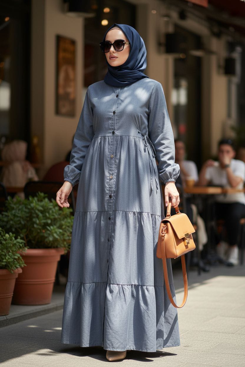 Denim Modest Wear with Front-Open Detailing