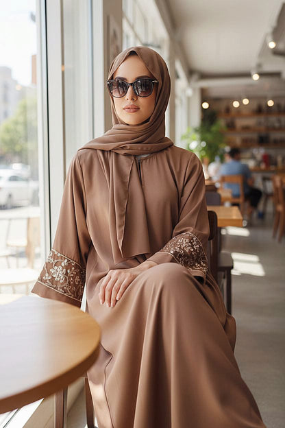 Hazel Brown Elegance Embellished Modest Wear (With Matching Hijab)