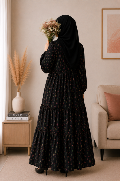 Black Floral Tiered Maxi Dress
